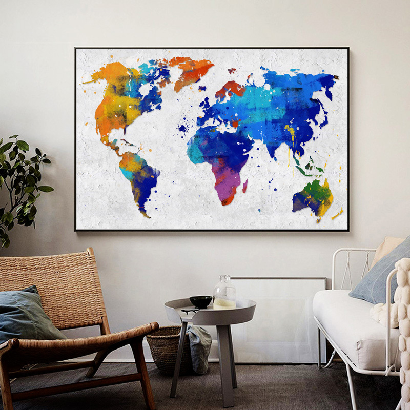 HONGYA Colourful  World Map Poster for Boys Room Decor Cartoon Map Canvas Painting Wall Art Prints Nursery Kids Bedroom Decor