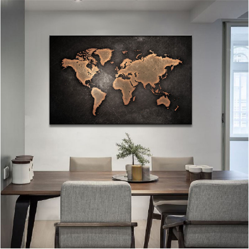 1 PCS/Set Huge Black World Map Paintings Print On Canvas HD Abstract World Map Canvas Painting Office Wall Art Home decor