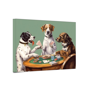 Modern cartoon animal three loyal dogs playing card HD painting canvas home decoration children's room dining room wall hanging