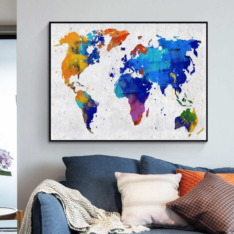 HONGYA Colourful  World Map Poster for Boys Room Decor Cartoon Map Canvas Painting Wall Art Prints Nursery Kids Bedroom Decor