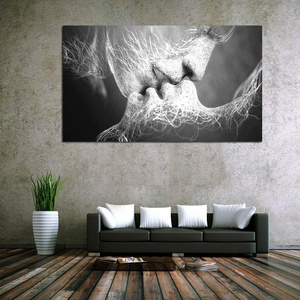 Love Kiss Abstract Black and White Art on Canvas Painting Wall Art Adam and Eve Picture Print for Living Room Bedroom