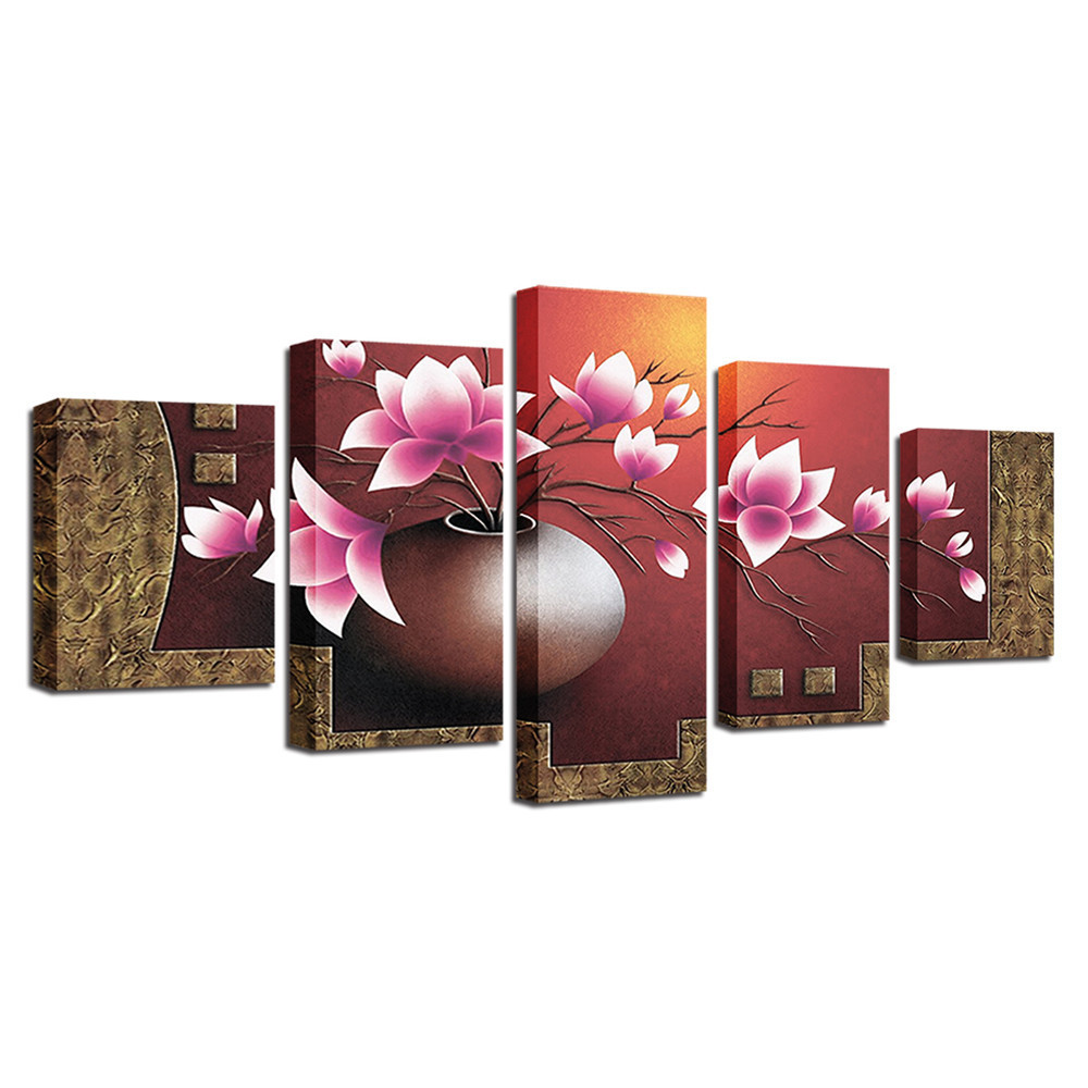 Canvas HD Prints Pictures 5 Pieces Magnolia 3D Flowers Vase Wall Art Painting Factory Wholesale for Living Room Wall Art Modern