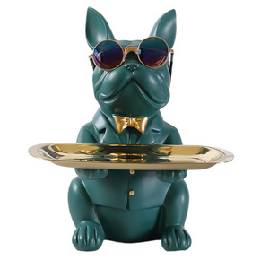 Cool Dog Animal Resin Crafts Home Nordic Table Decoration French Bulldog Statue With Tray for Home Decoration