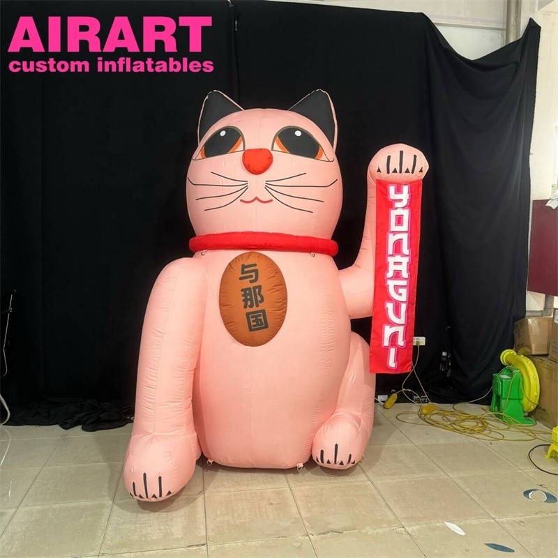 Customized size cartoon inflatable pink cat,inflatable fortune cat balloon for advertising