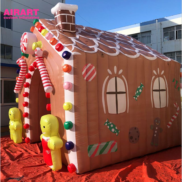 Giant Inflatable Candy Cane Gingerbread House with LED Light for Outdoor Decoration