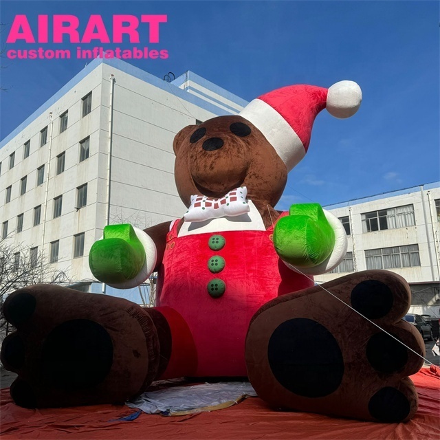 Giant inflatable brown plush bear, party decoration inflatable Santa bear for event