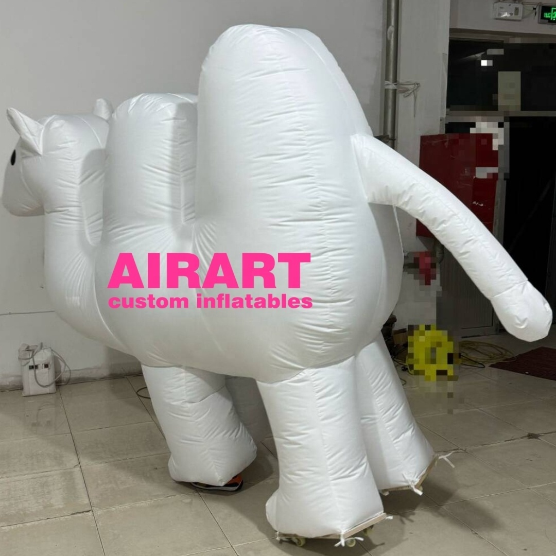 Bespoke Mascot Costume Inflatable, White Color Inflatable Animals Suit, Inflatable Camel Costume With LED Light