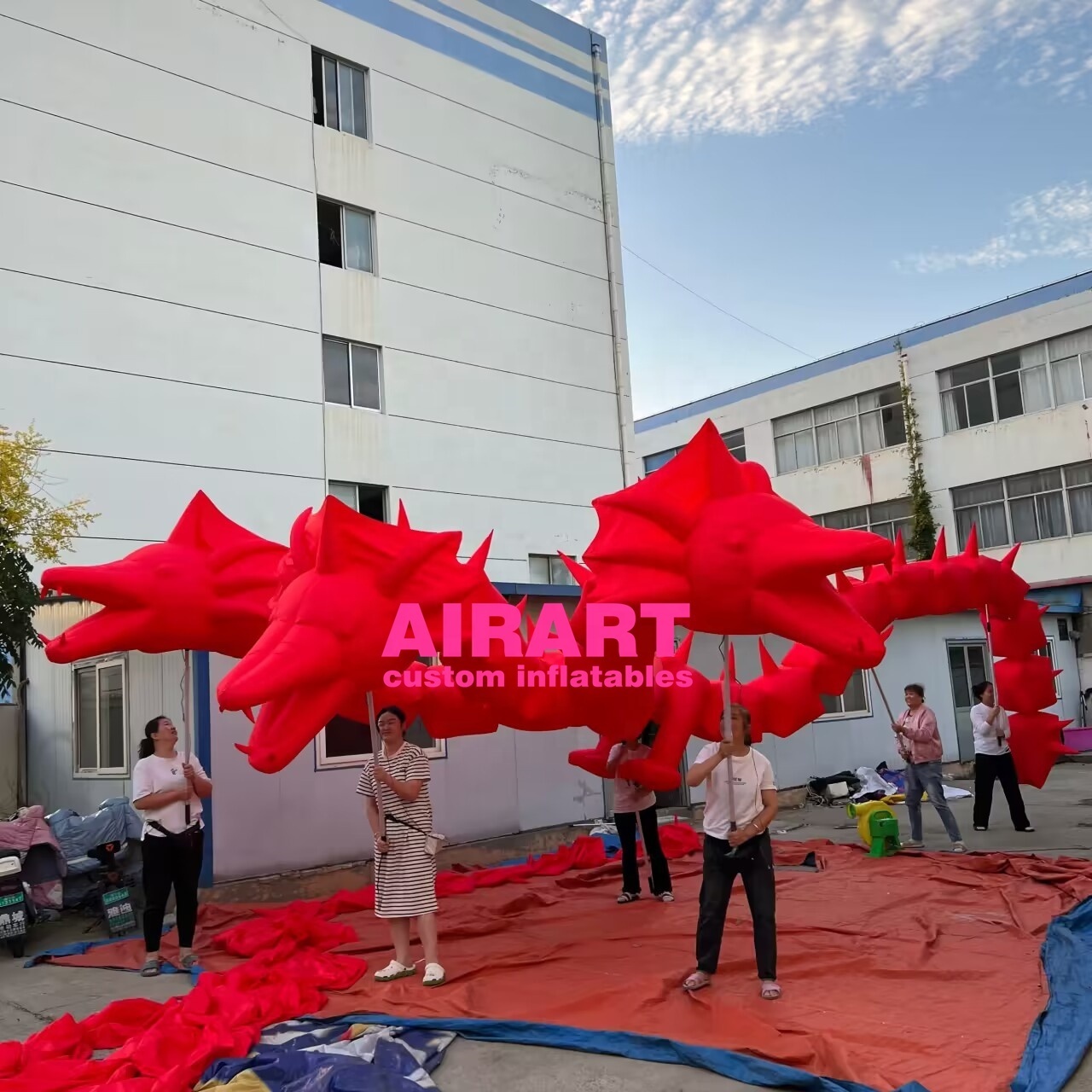 Chinese New Year dragon dance decoration in Chinatown inflatable red dragon puppet for sale