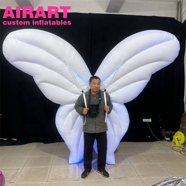 LED white inflatable angel wing costume, inflatable butterfly costume for actors