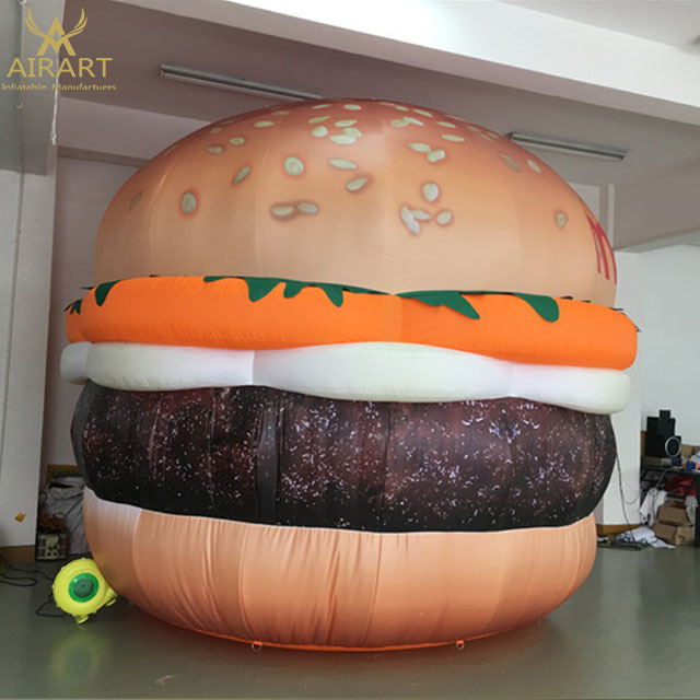 outdoor custom inflatable rooftop burger model for advertising