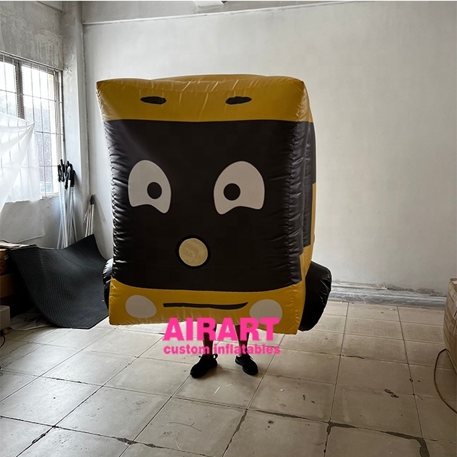 Portable printing logo activity decoration parade car suit, yellow inflatable bus costume balloon with complete accessories