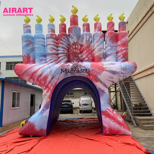 Custom menorah hanukkah themed giant inflatable festival entrance tunnel tent for car