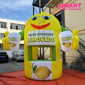 Customized size logo printed street sale inflatable lemonade juice booth cabin with cartoon style