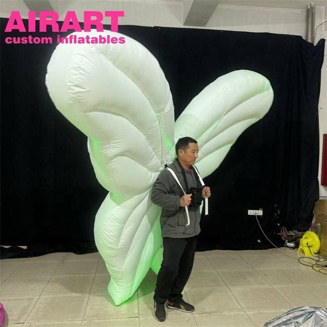 LED white inflatable angel wing costume, inflatable butterfly costume for actors