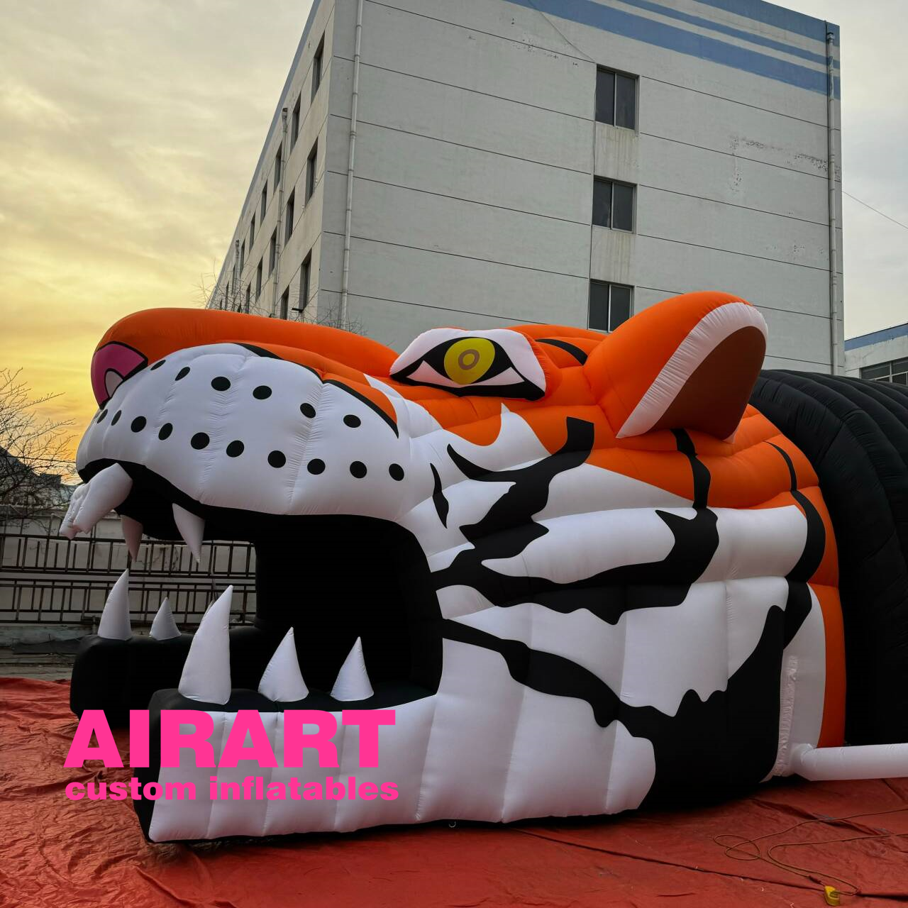 team mascot tiger tunnel for sport game event decoration,inflatable wild tiger head mouth entrance for sale