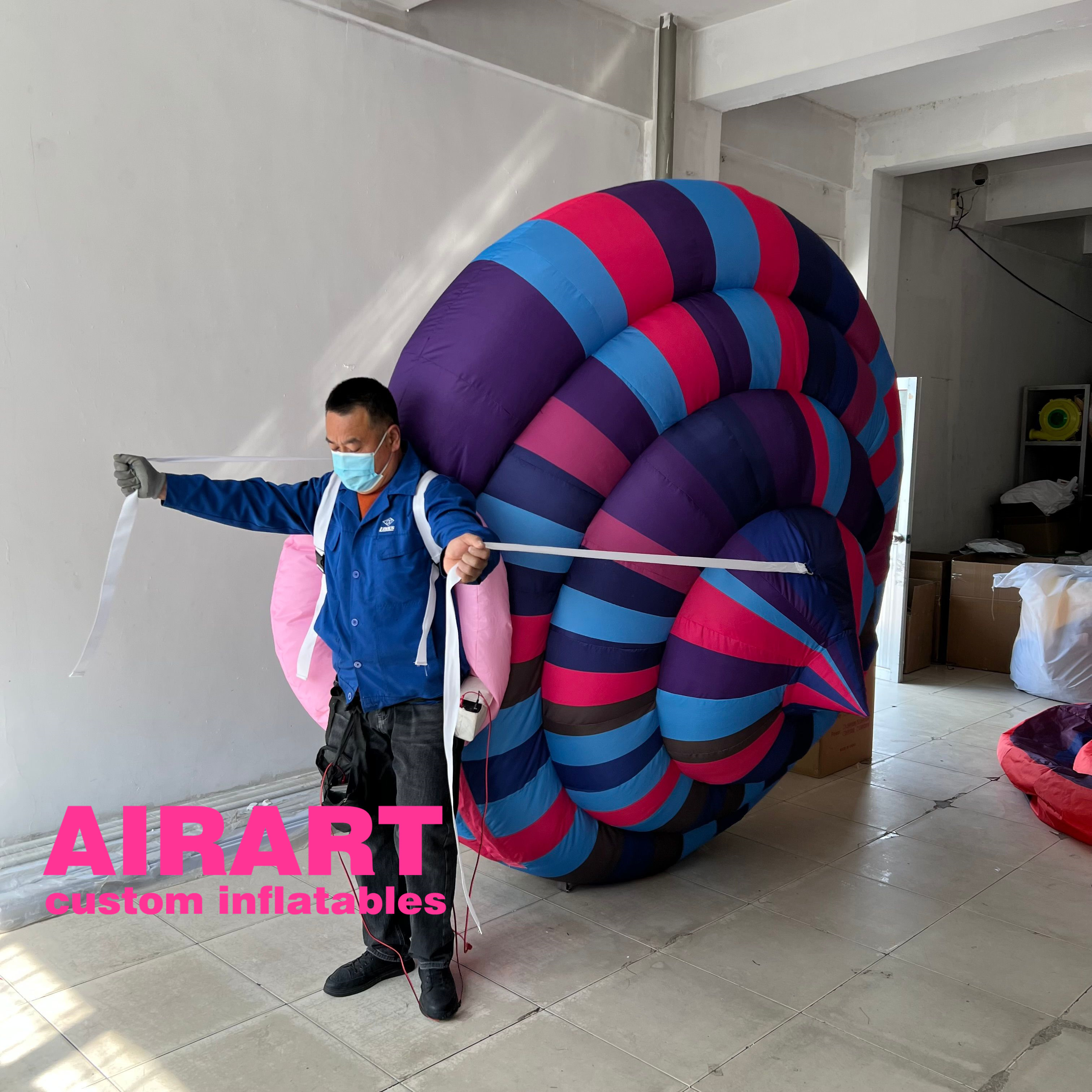 Parade advertising giant inflatable costume with big snail shell