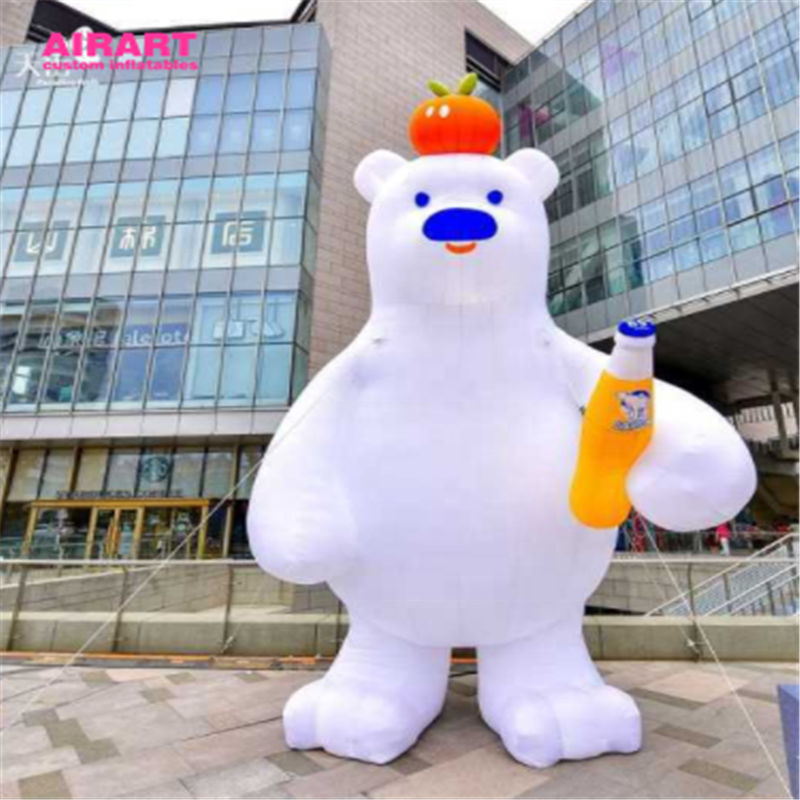 inflatable Polar bear with beer,funny Mall decoration inflatable white bear cartoon toy