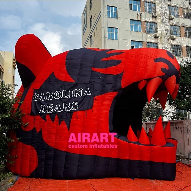 Big size outdoor sports ground advertising inflatable red tiger head tunnel for sale