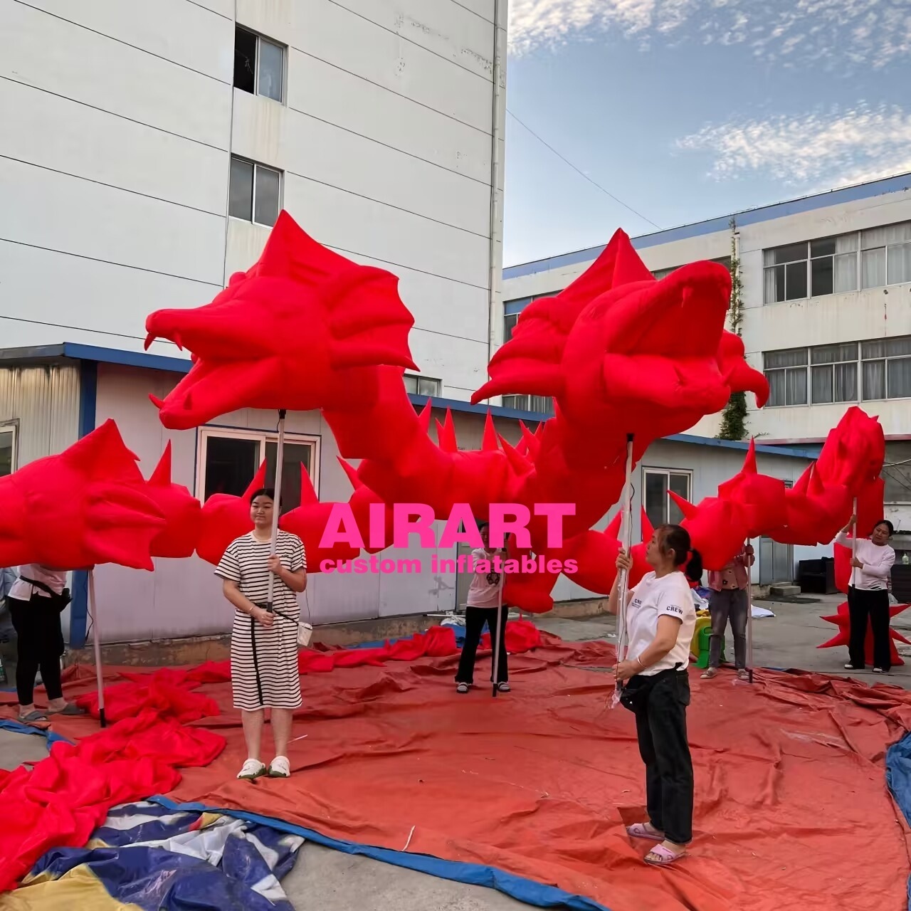 Chinese New Year dragon dance decoration in Chinatown inflatable red dragon puppet for sale