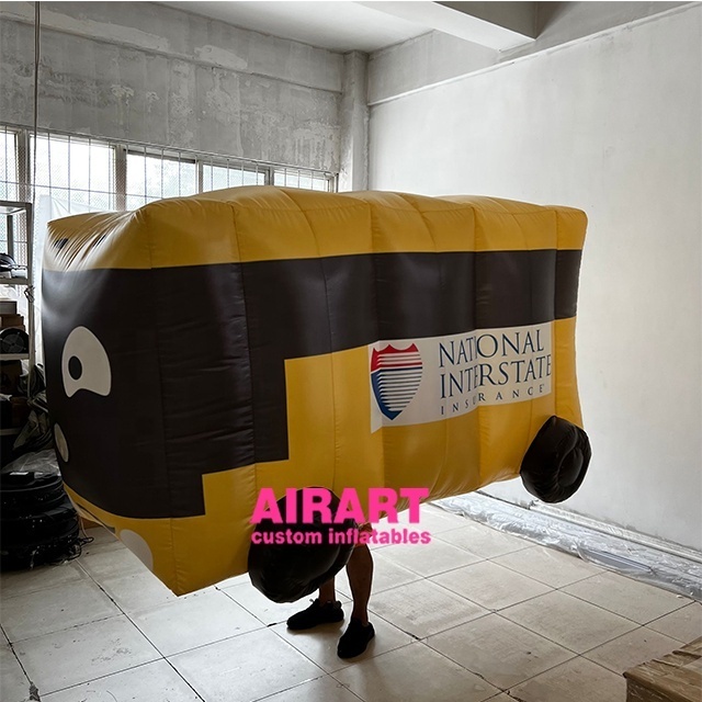 Portable printing logo activity decoration parade car suit, yellow inflatable bus costume balloon with complete accessories