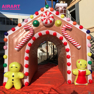 Giant Inflatable Candy Cane Gingerbread House with LED Light for Outdoor Decoration