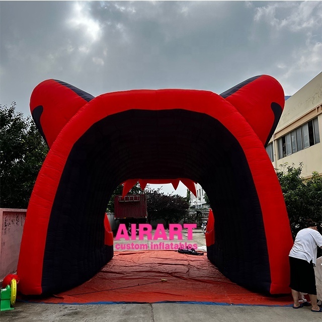 Big size outdoor sports ground advertising inflatable red tiger head tunnel for sale