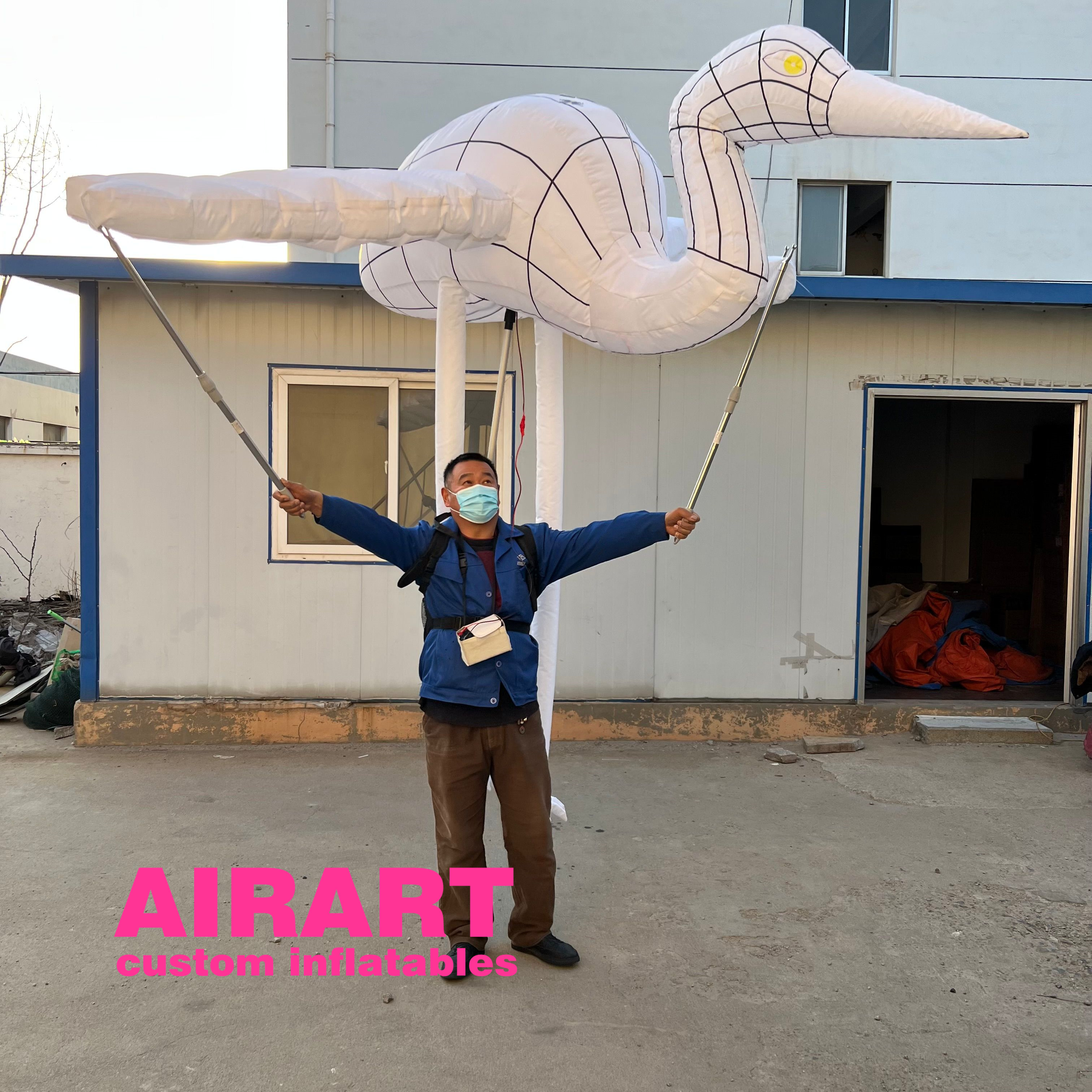 customized LED lighting inflatable bird shape puppet parade, printing inflatable crane costume night party event show for adults