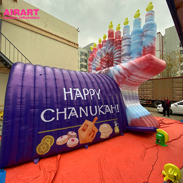 Custom menorah hanukkah themed giant inflatable festival entrance tunnel tent for car