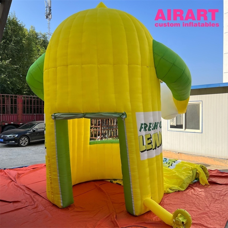 Customized size logo printed street sale inflatable lemonade juice booth cabin with cartoon style