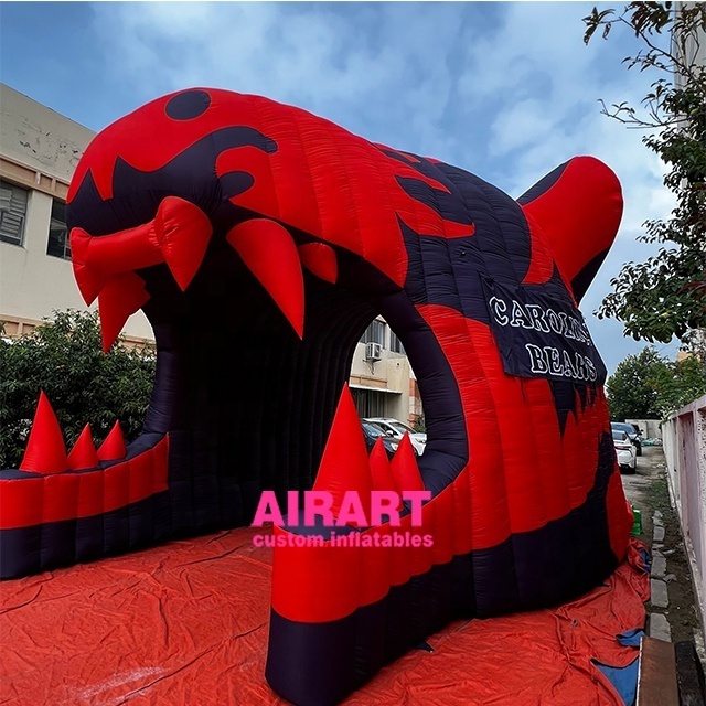 Big size outdoor sports ground advertising inflatable red tiger head tunnel for sale