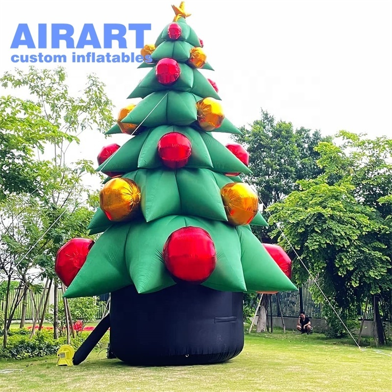 Christmas events outside garden ornament with white color inflatable Santa tree balloon add disco ball