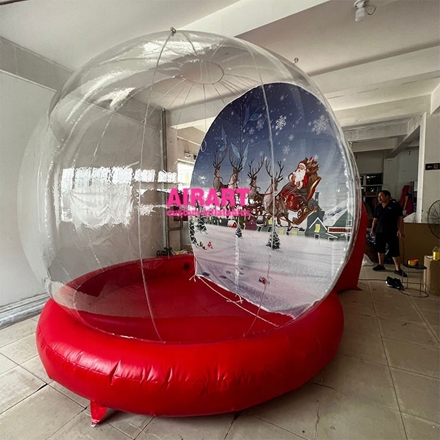 Human size with tunnel door inflatable snow globe photo booth with blowing snow