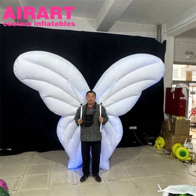 LED white inflatable angel wing costume, inflatable butterfly costume for actors