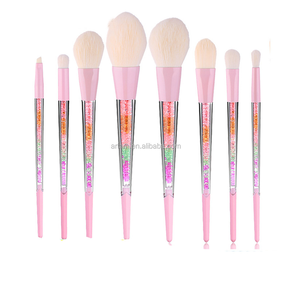 New Wholesale 8pcs Pink Crystal Handle Custom LOGO Synthetic Hair Cosmetic Makeup Brush Set For Face Makeup