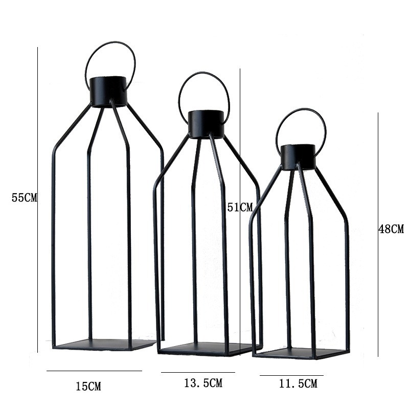 Hot Sale Set Of 3 Black Portable Iron Garden Floor Lamp Lantern Decorative Candle Lantern Ornaments