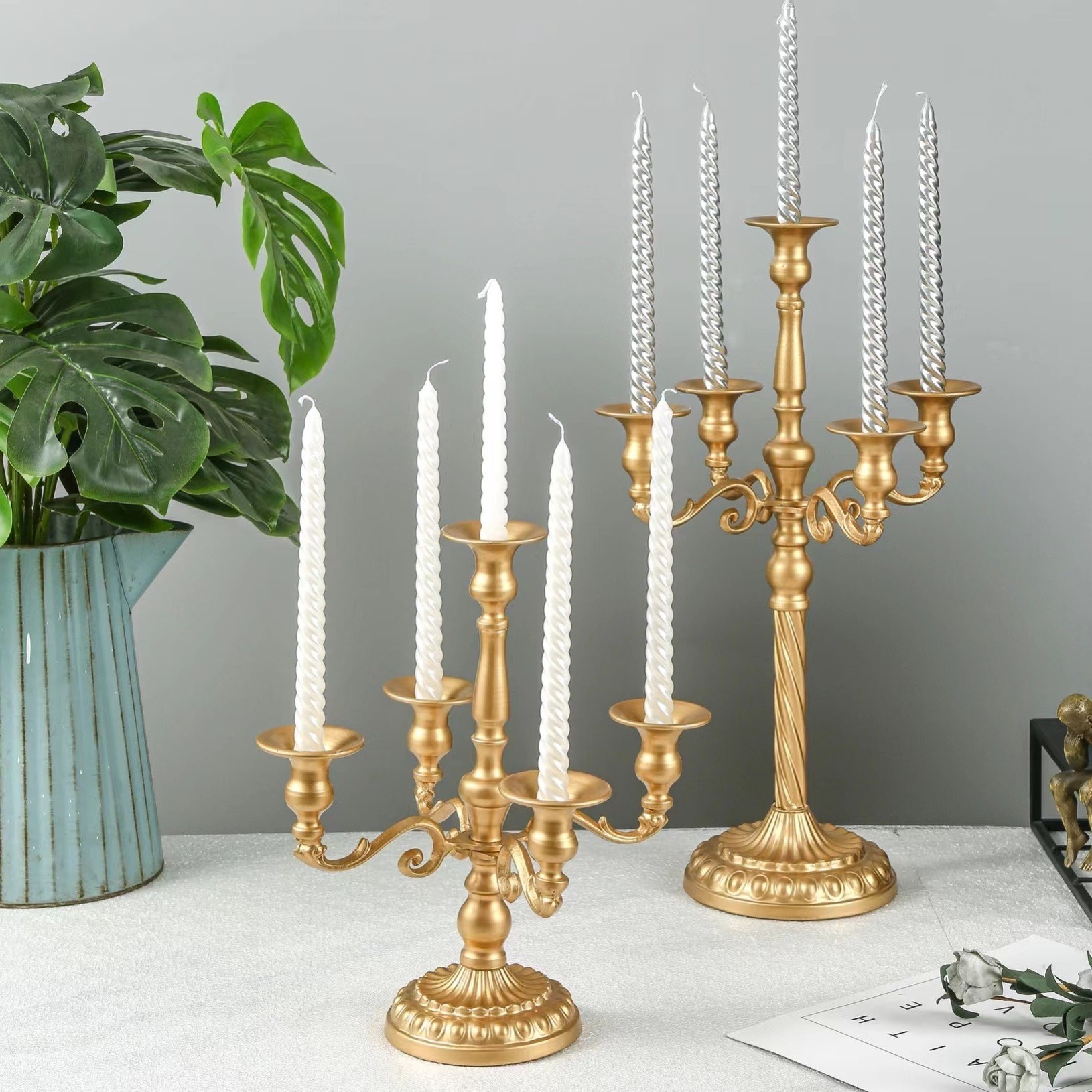 Minimalist Gold Candelabra For Wedding Home Decor  Floor Candle Holders Tall Metal 5 Arm Candelabra Candle Holder Centerpiece