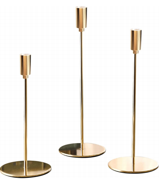 In Stock Luxury Set Of 3 Minimalist Stand Candlestick Holder Tall Taper Gold Metal Brass Candle Holder For Home Decor Wedding