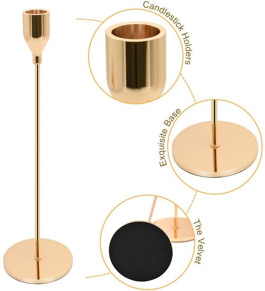 In Stock Luxury Set Of 3 Minimalist Stand Candlestick Holder Tall Taper Gold Metal Brass Candle Holder For Home Decor Wedding