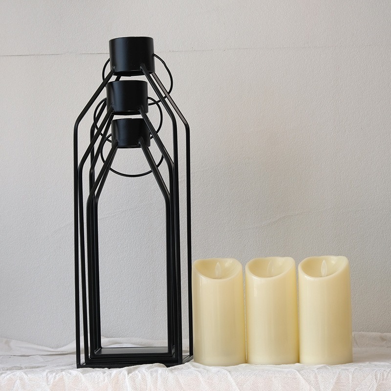 Hot Sale Set Of 3 Black Portable Iron Garden Floor Lamp Lantern Decorative Candle Lantern Ornaments