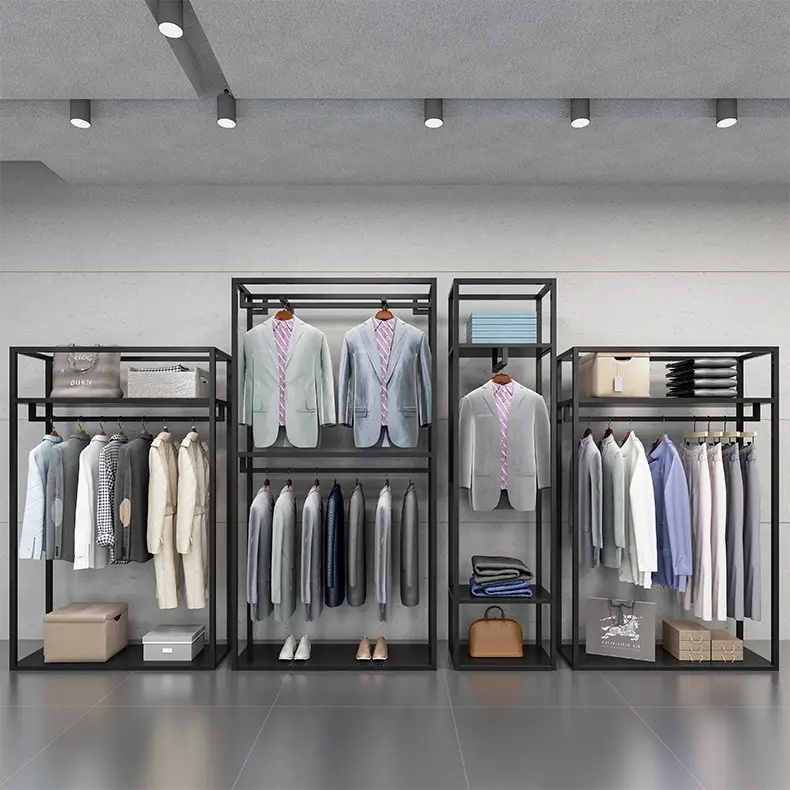 Rack Display Clothing Shop Stainless Steel Iron Spray Painting Gold Black Ceiling Hanger For Clothes