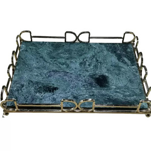 Marble tray handle marble makeup tray marble tray with gold floral handle