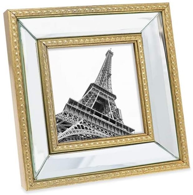 Gold Mirror Bead Picture Frame Classic Mirrored Frame With Dotted Border Made For Wall Display, Tabletop, Photo Gallery