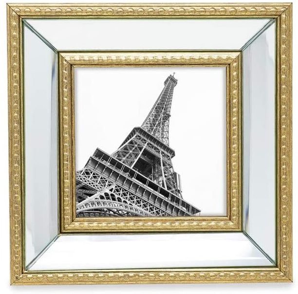 Gold Mirror Bead Picture Frame Classic Mirrored Frame With Dotted Border Made For Wall Display, Tabletop, Photo Gallery