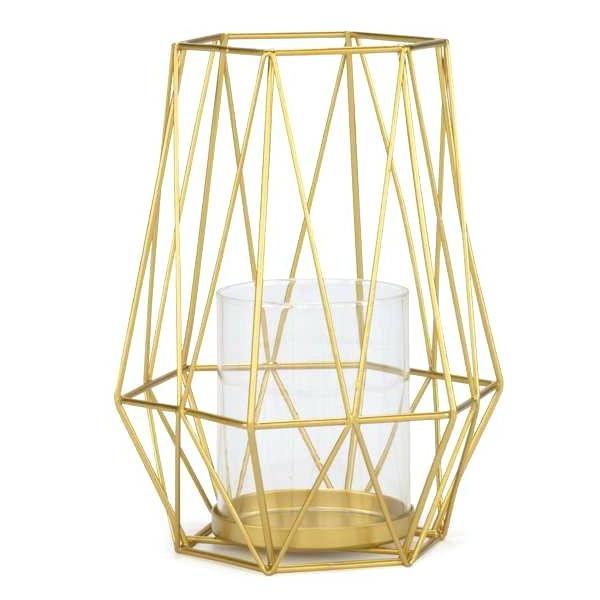 Gold Geometric Lantern Candle Holder With Glass