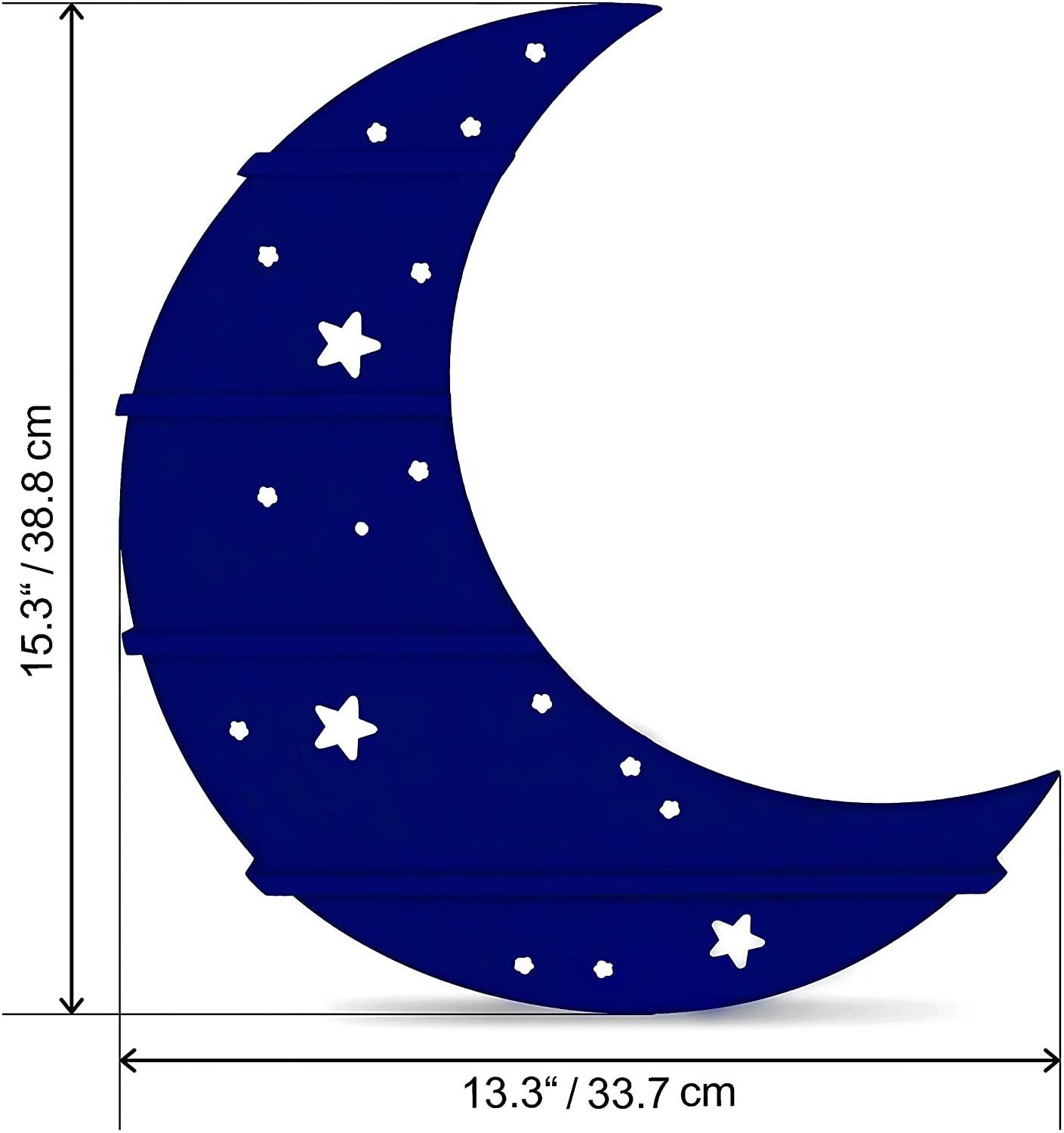 Blue Crescent Moon Shelf with LED Back Lights Stars Wall Decor for Crystals Stones Essential Oils Salon Beauty Products