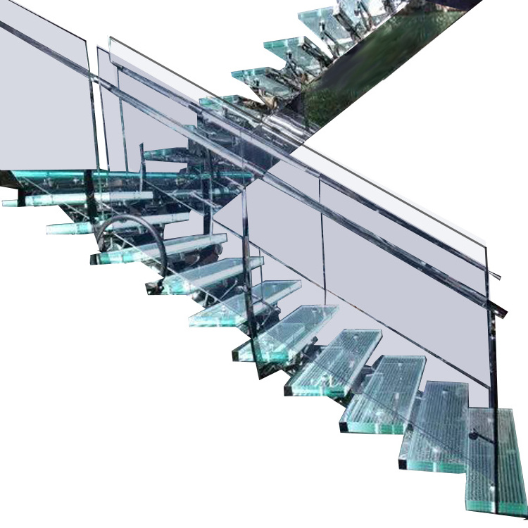 Floating stairs with Tempered glass pedal /Design glass straight stairs