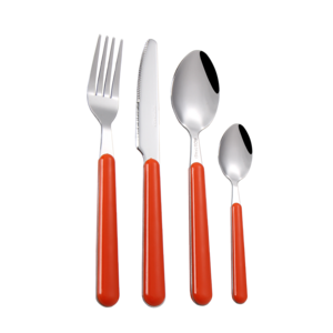 Hot Selling Plastic Handle Stainless Steel Flatware Set Knife Serve Fork Spoon Portable 24pcs Dinnerware Tableware Set With Rack