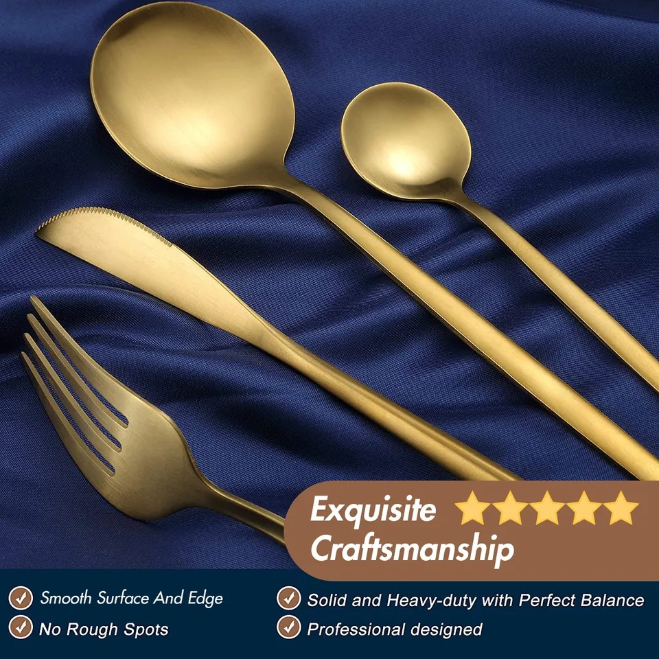 High Quality Portuguese Matte Polish Stainless Steel 4Pcs Gold Silverware Set Cutlery Portugal Cutlery For Wedding Events