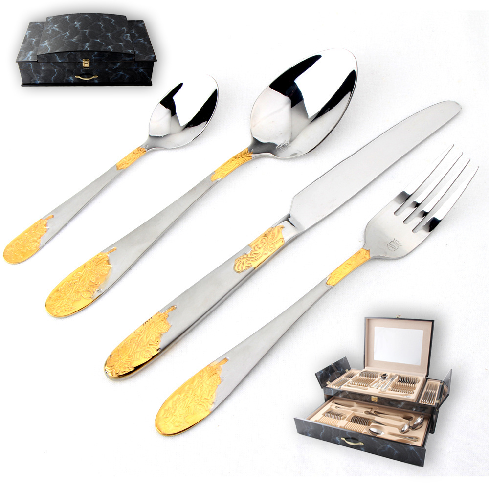 stainless steel golden cutlery 36pcs set bulk gold flatware for 12 person with gift box packing