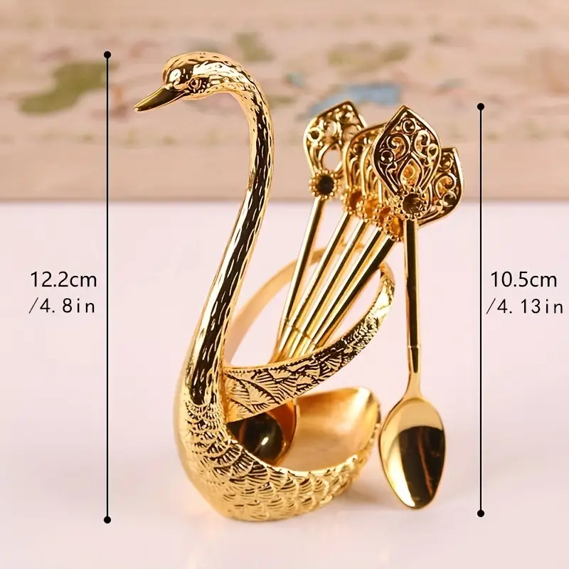 7pcs Stainless Steel Swan Base Holder Coffee Spoon Set for Dessert Fruit Tea